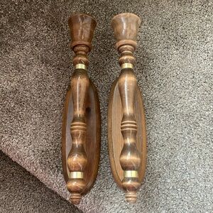 Vintage Pair Oak Wood Wall Sconce Candle Votive Holders 13" Tall